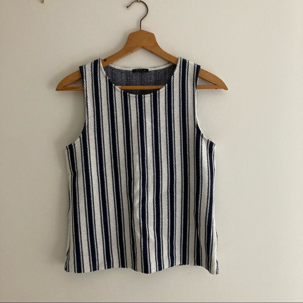 Theory navy & white striped sweater tank